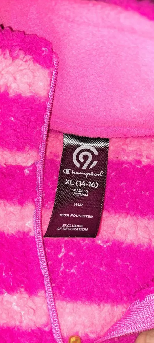 C9 Champion Girls XL 14-16 Pink Stripe Sherpa Fleece Quarter Zip Pullover